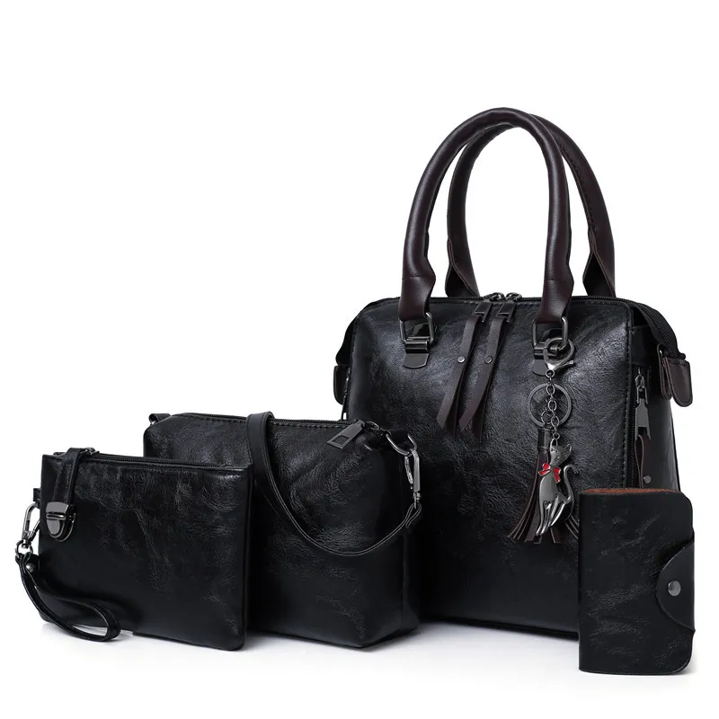 Школьные сумки, комплект из 4 предметов, женские сумки и кошельки, женские сумки из искусственной кожи большой вместимости, осенняя винтажная сумка на плечо 2021339K