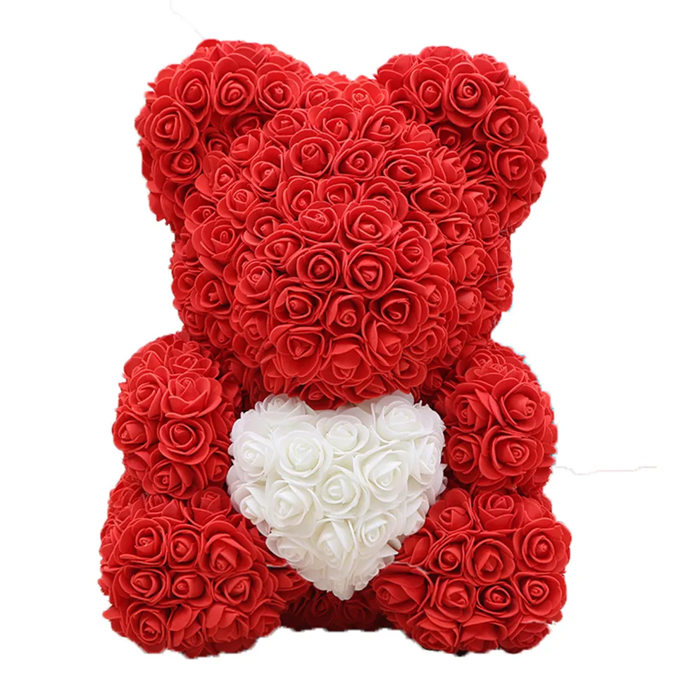 Regalo di New Valentines Day 40 cm Orso rosso orsacchiotto rosa fiore decorazione artificiale Regalo di Natale donne Valentino Gift7757154