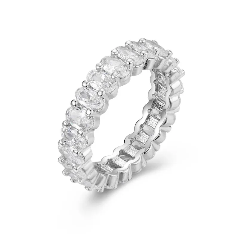 925 Silver Pave Cushion Cut Pełny kwadrat Symulowany diament CZ Eternity Band Enternity Pierścienie Kamienne Pierścienie Rozmiar 5 6 7 8 9 10 11 12291i