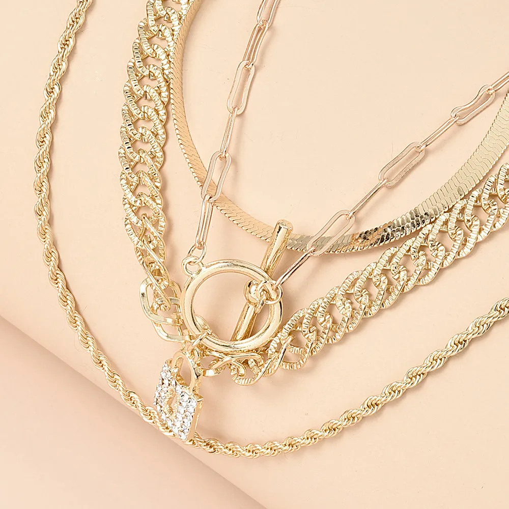 Iced Out Pendant Lock Chain Necklaces New Fashion Design Multi Layer Choker Necklace for Girls Women Rhinestone Hip Hop Jewelry Gi285h