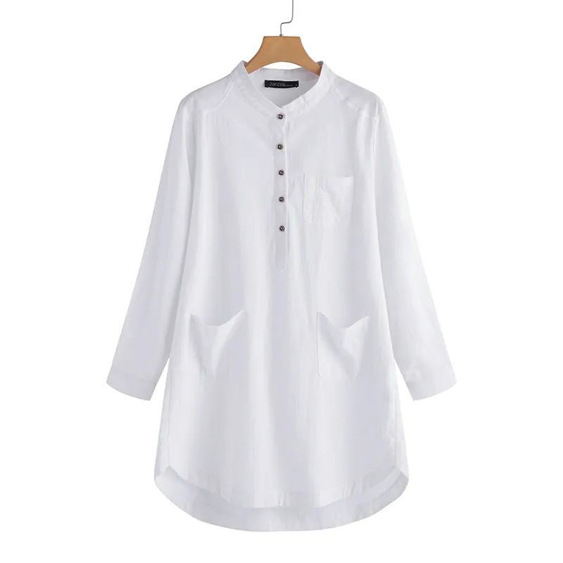 Zanzea plus size women shirt dress long leave mandarin joclar pickets buttons mini vestido 2018 Sautumn Spring Tunic Top Y193625469