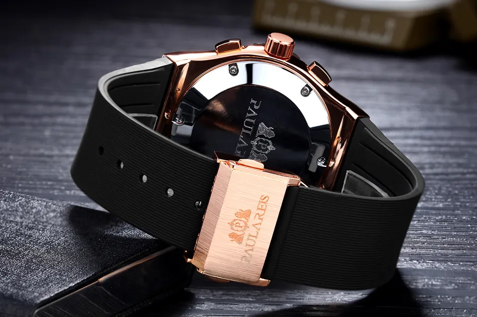 Men Automatic Self Wind Mechanical Rose Gold Silver Black Case Brown Leather Rubber Strap Casual Sports Geneve Watch J190706274d