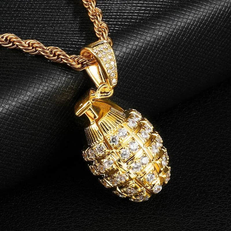 Aus Kubikzirkon Granat Anhänger Halskette Männer mit Seilkette Hip Hop Gold Farbe Charme Geschenkkette Schmuck Frauen Frauen275z