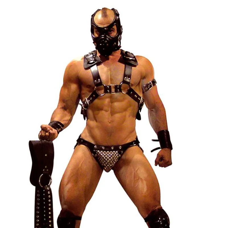 Мода искусственная кожа Регулируемая сексуальная мужчина для корпуса жгут жгут жгут рабство металлическое панк -рок -рабство.