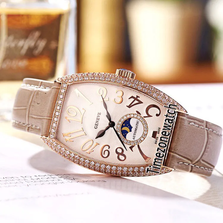Новая женская коллекция CINTReE CURVEX 7500 Розовое золото с бриллиантами Безель Серебристый текстурированный циферблат Фаза Луны Швейцарские кварцевые женские часы L237F