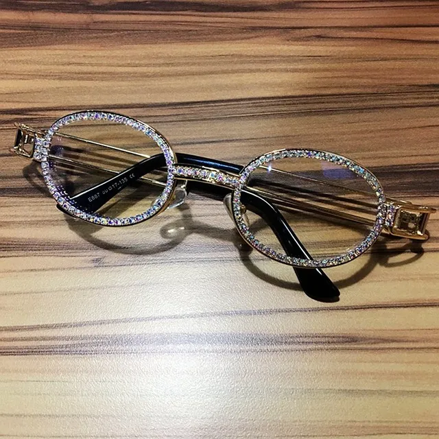 Pretection rétro lunettes de soleil rondes femmes Vintage Steampunk lunettes de soleil hommes lentille claire strass lunettes de soleil Oculos201Q