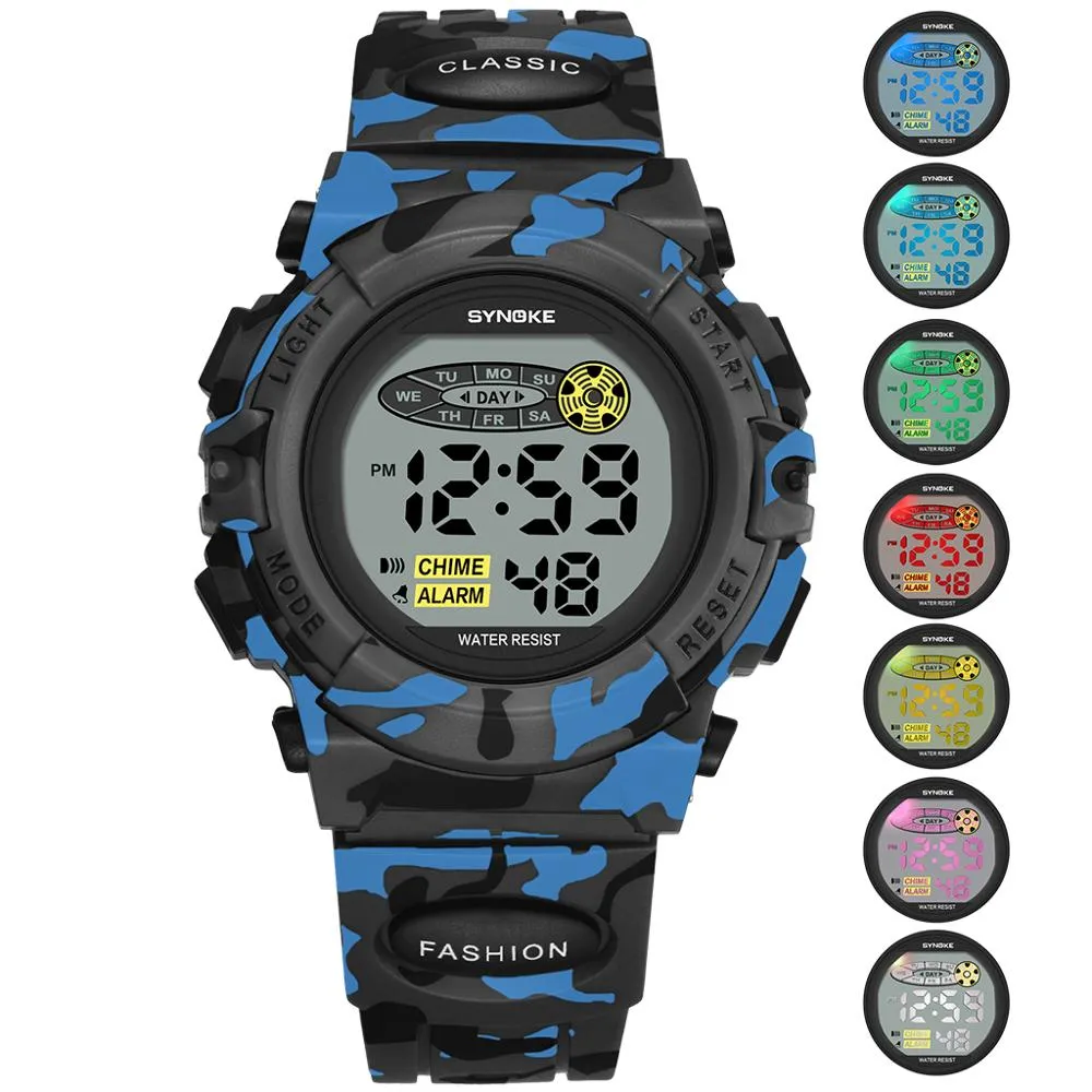 PANARS Fashion Kids Watches Sports Children's Watch LED Colorful Lights 12 24 Hour Camouflage relogio infantil Boy Student 20282L