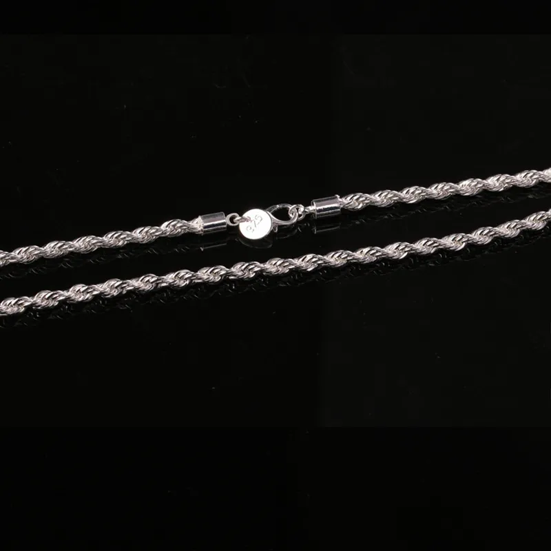 Yhamni 100% Original 925 Silver Halsband Kvinnor Män gåva smycken 3mm 16 18 20 22 24 26 28 30 tum Rope Chain Necklace YN89298W