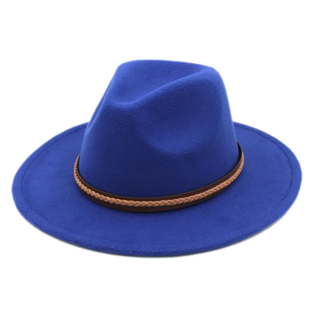 Unisex Parti Plaj Sokak Kilisesi Lover Üst Panama Şapka Caz Yün Karışımı Fedora Sert Geniş Düz Brim Trilby Yaz Kap Boyutu 56-58 cm