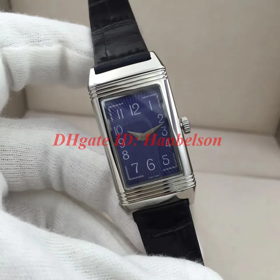 Nouvelles montres 3352420 Diamond Rectangular Lady Watchs Reverso Case de haute qualité Flip Fonction en cuir STRAP Quartz Wristwatch268d