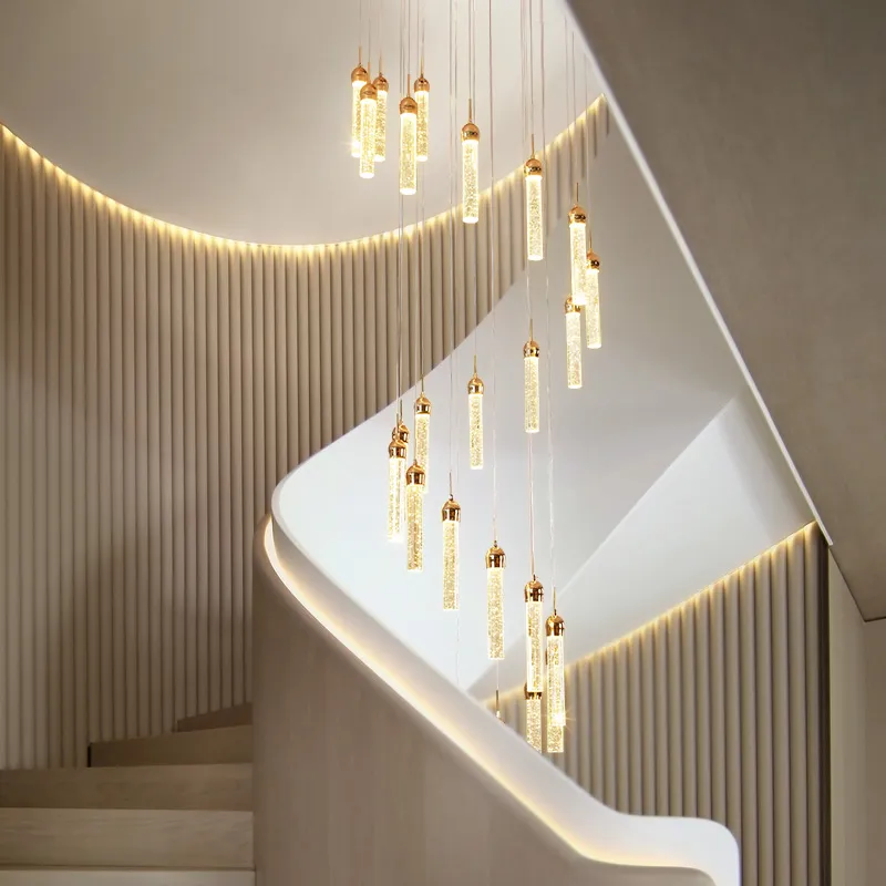 LEDクリスタルシャンデリアスパイラルモダンリビングルームランプ階段照明長いクリスタルシャンデリアホームデコアライトラスターサロン350W