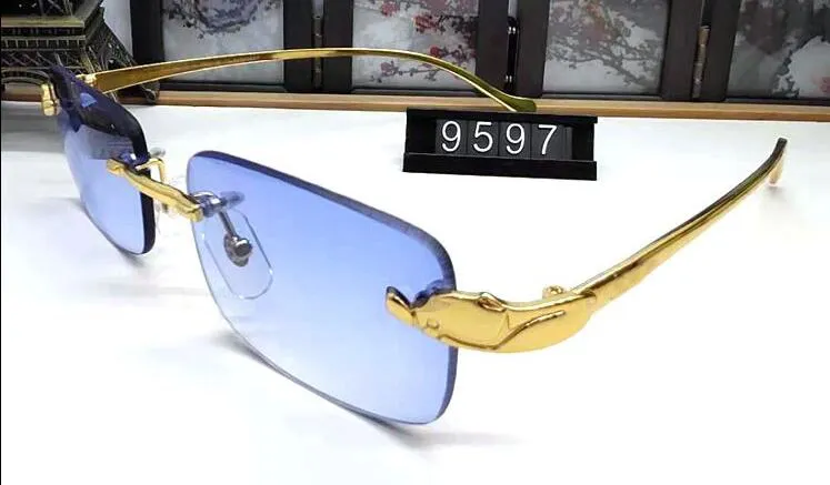 France Sport Buffalo sunglasses men plain mirror glasses gold leopard metal frame clear lens optical men sunglasses with original 306C