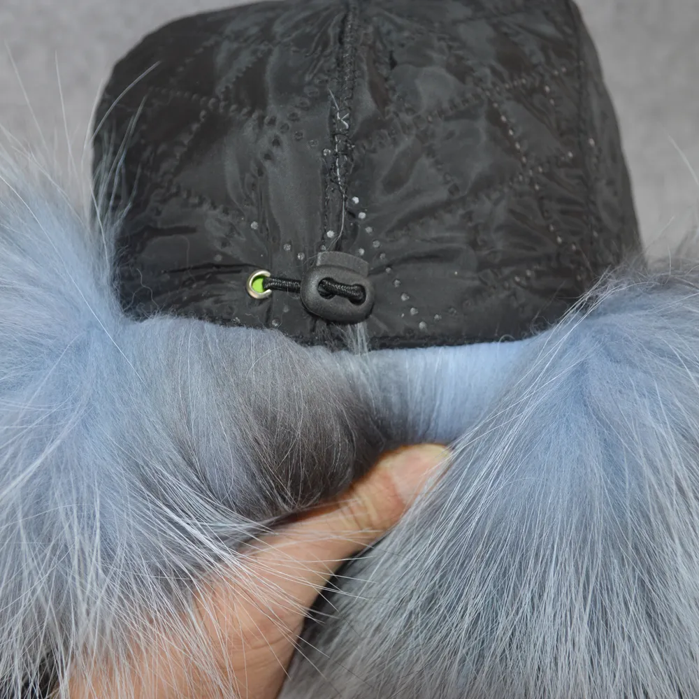 100% naturale vera pelliccia di volpe cappello bomber Russia inverno caldo morbido soffice vera pelliccia di volpe berretto da uomo qualità vera pelle di pecora cappelli231C
