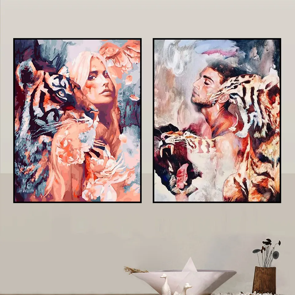 AZQSD DIY Animal Girls Arcylic Painting Canvas에 숫자에 의한 숫자로 된 벽지 벽 그림 예술 거실 가정 장식 7735528