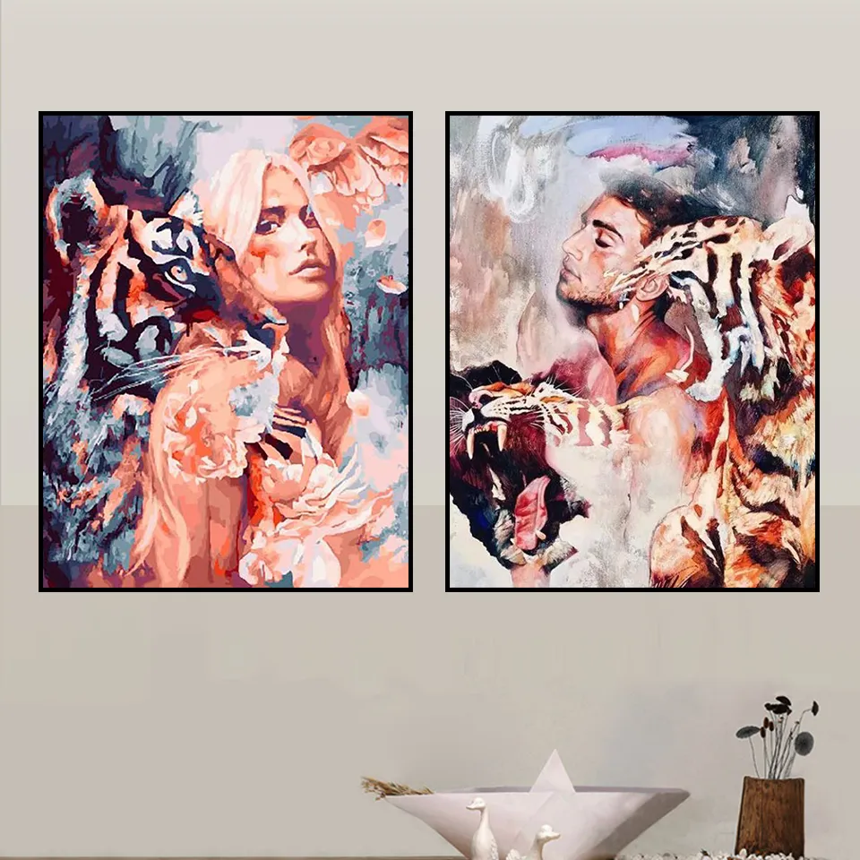 AZQSD DIY животные девушки Arcylic картина по номерам на холсте без рамы настенные рисунки искусство для гостиной украшения дома5732116