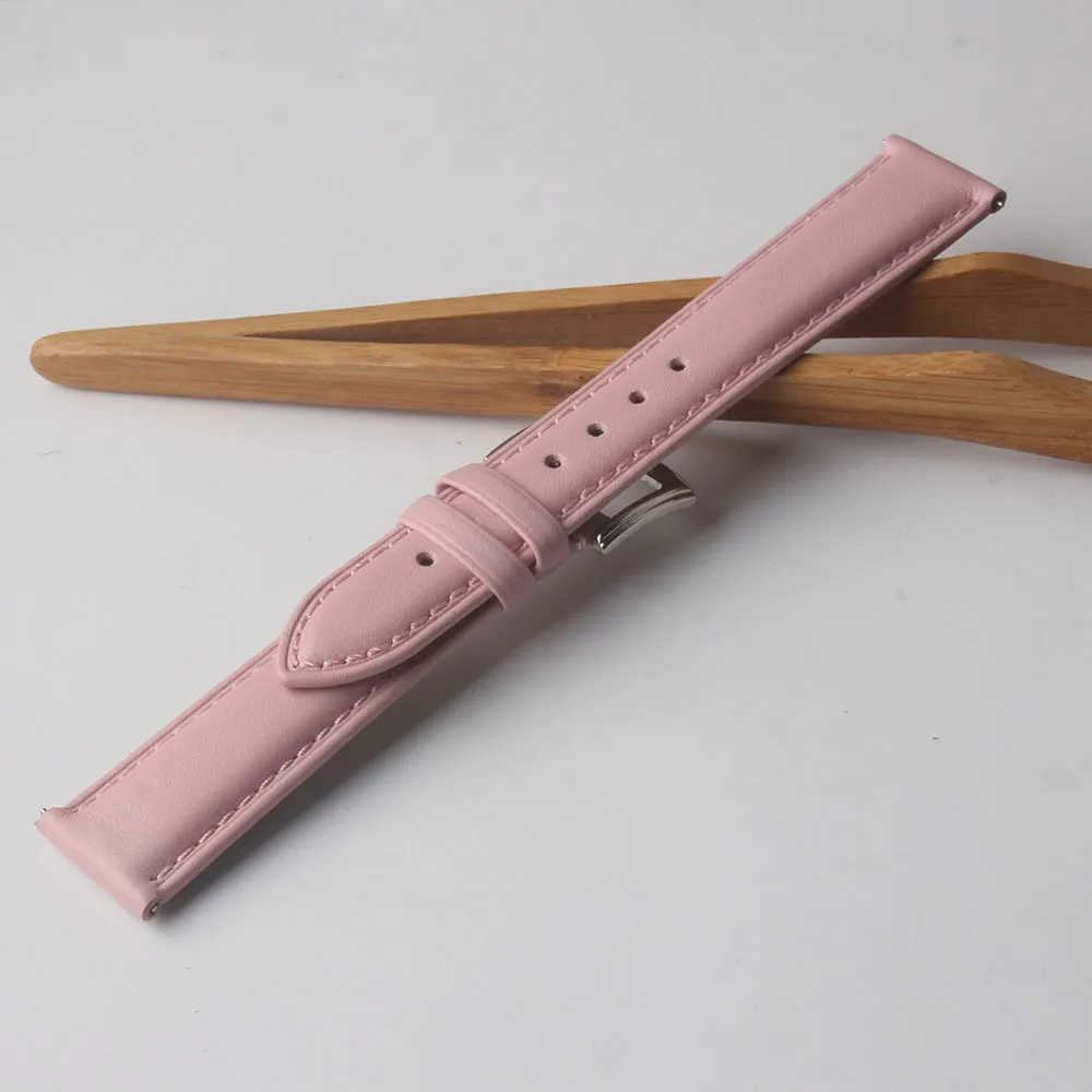 Correas de reloj lisas de cuero genuino rosa Correa Pasadores de liberación rápida Accesorios para relojes de moda 14 mm 15 mm 16 mm 17 mm 18 mm 19 mm 20 mm repla272r