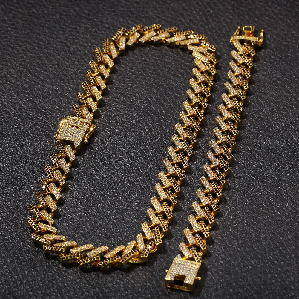 15 mm bling mrożony kryształ miami kubańska łańcuch tenisowy złoty srebrny naszyjnik sprzedający hiphop król cała biżuteria 307D