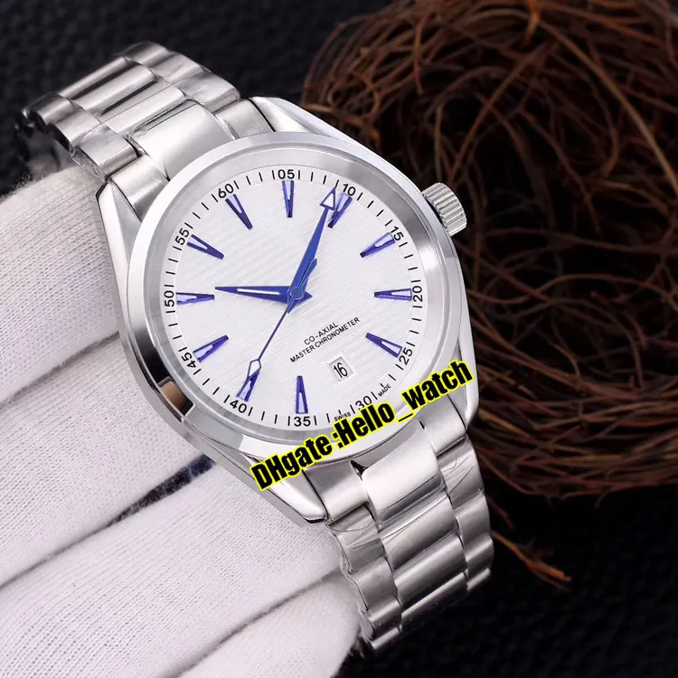 Дешевые новые Aqua Terra 150M 220 10 41 21 03 001 Автоматические мужские часы с синим текстурным циферблатом Серебряные стрелки A2813 Браслет из нержавеющей стали W226d