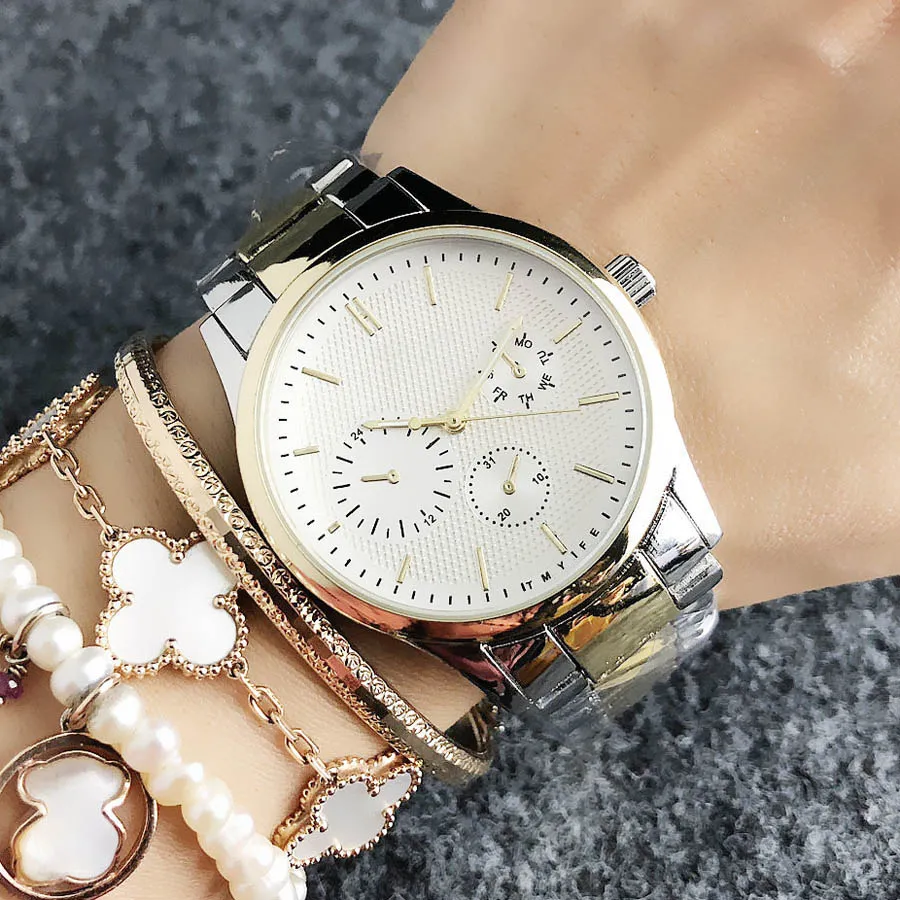 Fashion Brand Wrist Watch For Womens Girl 3 Dials Style Steel