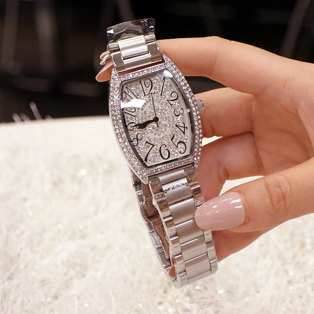 Nieuwe Koreaanse versie horloge waterdicht volledige boring vat type diamant ingelegd mode student polshorloge 292G
