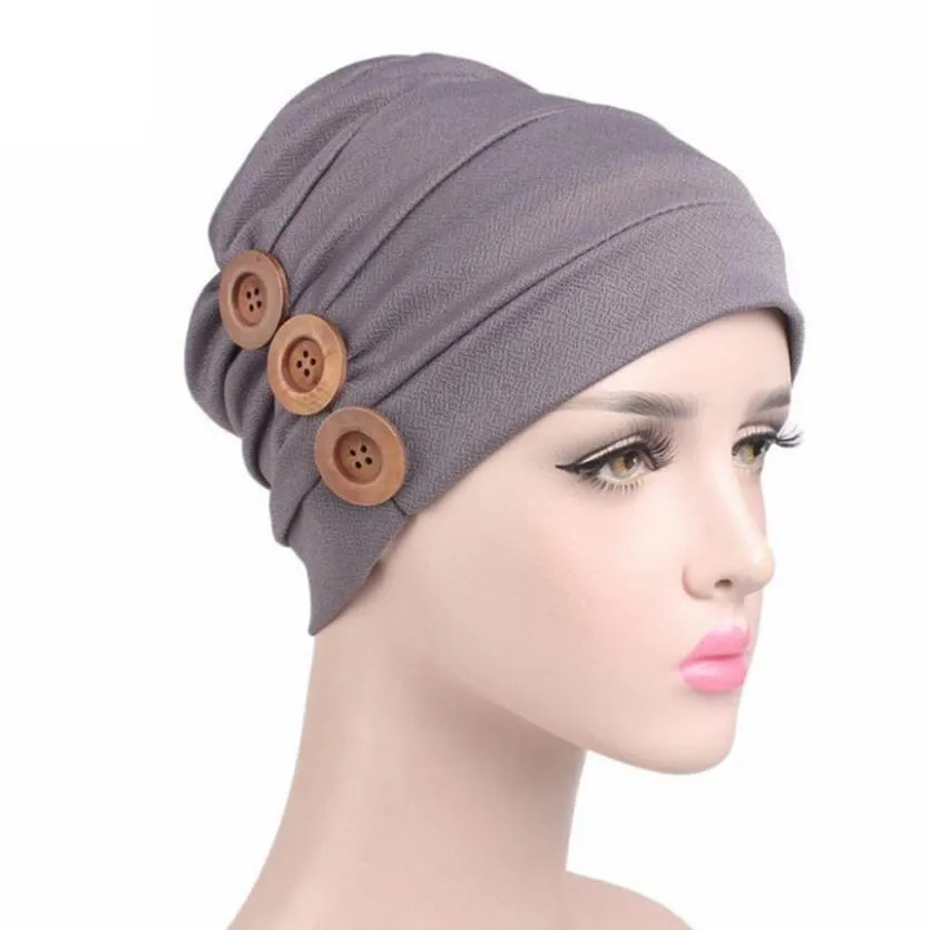 Turbano écharpe Cancer chapeau femmes bonnets femmes chapeaux à volants vent rouge Bonnet Chimio Coton Turban bouton musulman #800348n
