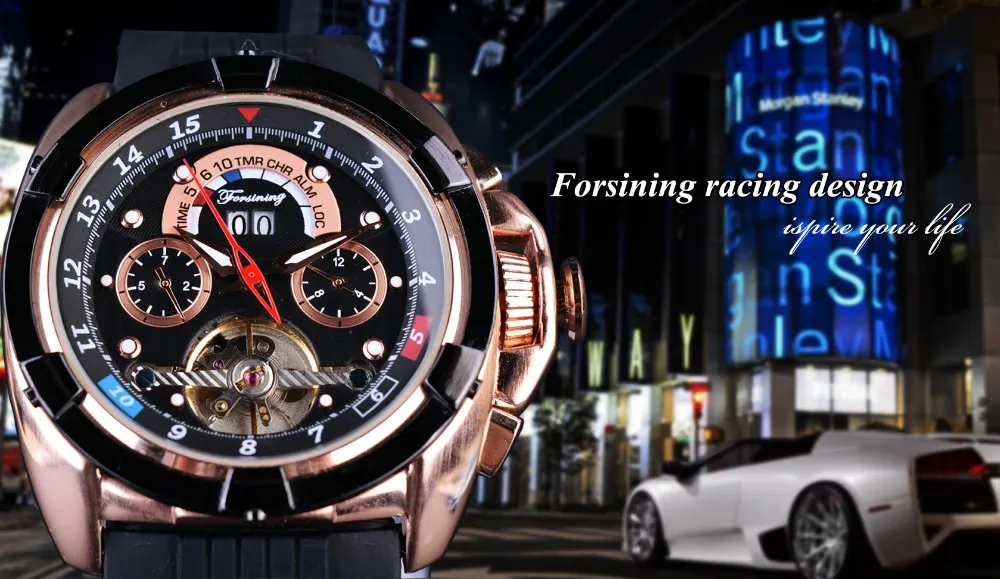 Forsining Multifunction Watches Tourbillon Calendário Display Moda Men Watches Sport Rose Golden Watch Men Luxury Brand Automatic176N