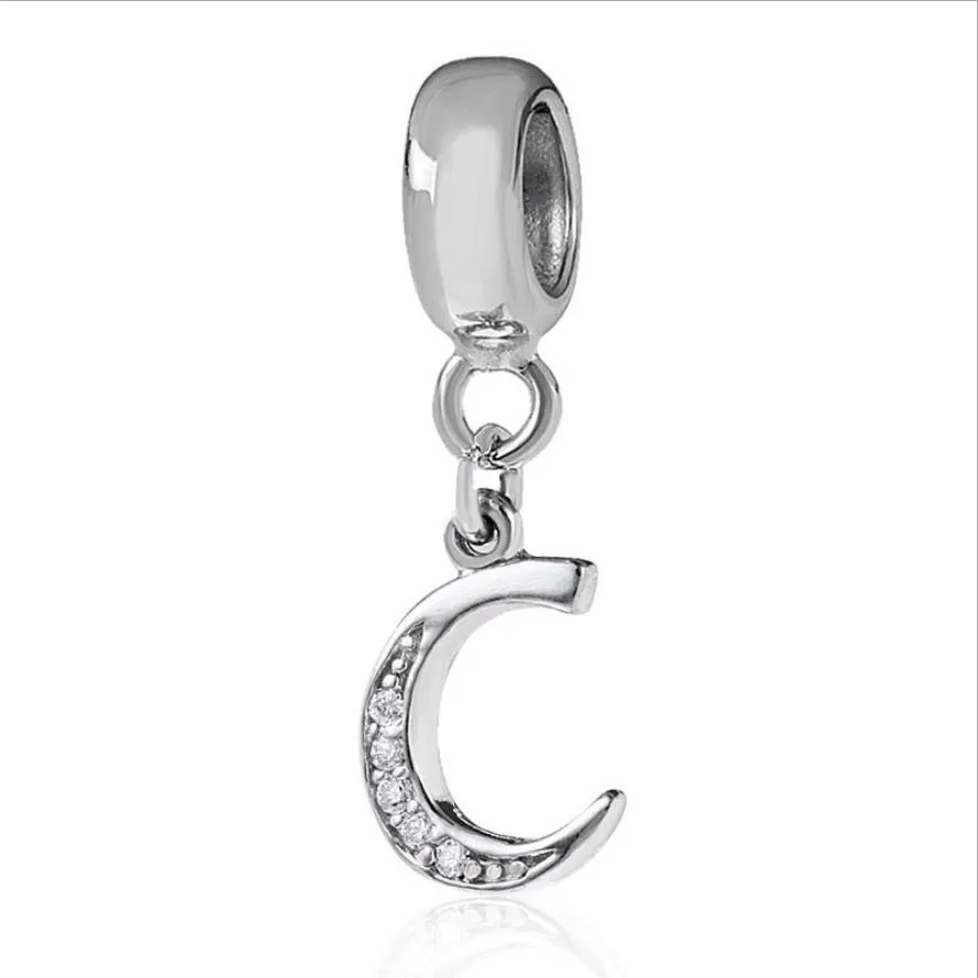 Letter Charms for European Bracelets Necklace Authentic 925 Sterling Silver A-Z Pendant Beads DIY Alphabet Accessories Fit Making 186n