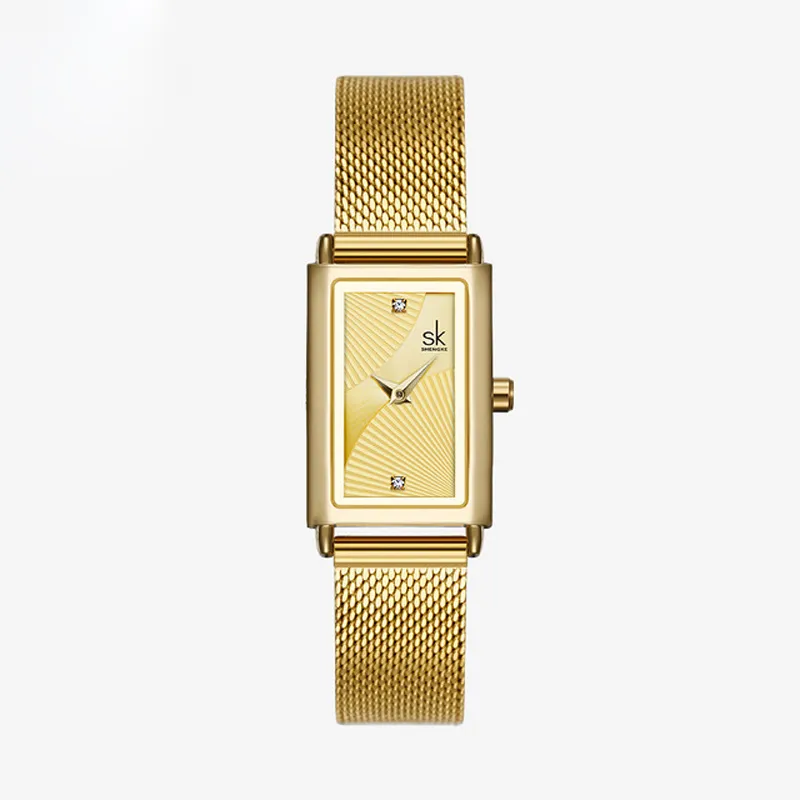 SHENGKE Eenvoudige stijl quartz horloge roestvrij staal goud zilver horlogeband 001 hoge kwaliteit horloges roestvrij staal verborgen sluiting224D