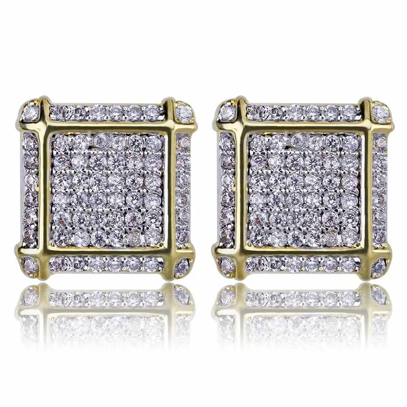 Nova Moda Banhado A Ouro Diamante Mens Brinco Studs Hip Hop CZ Cubic Zirconia Brincos Jewelry299m