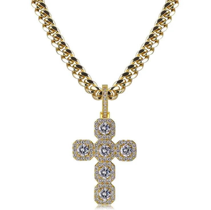 Nieuwe zirkoon 92 mm hoge en supergrote kruis solide hanger retro hiphop grote knop ketting Jewelry203k