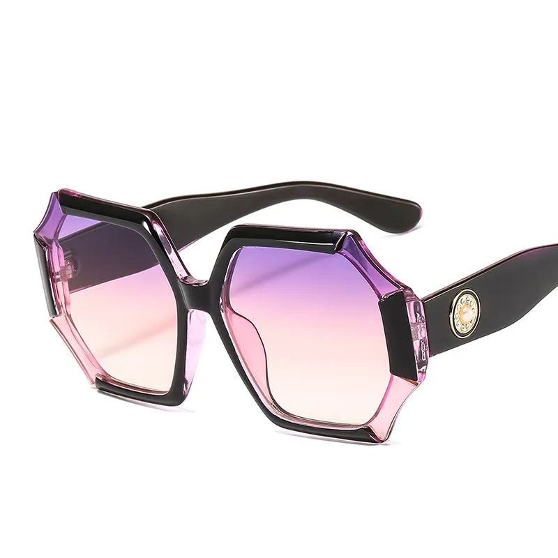 Parel zonnebril Retro dames trendy oversized veelhoek strass kunststof frame zonnebril vrouwelijk UV400 goedkoop 270P