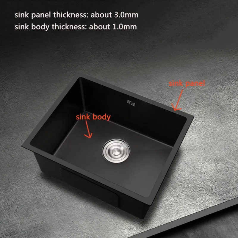 304 acier inoxydable simple lavabo lavabo lavabo lavabo noir au-dessus du compteur