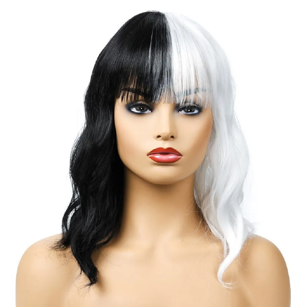 2020 Amazon Selling New European and American Wig Cool Black and White Long Curly Hair High Temperature Silk Headgear Wig9545655