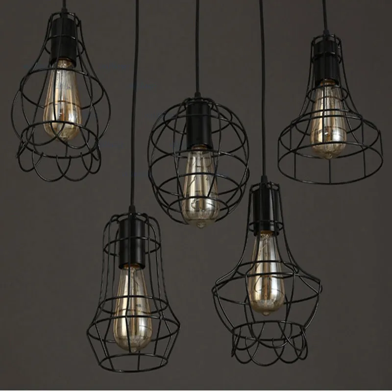 Retro Iron Pendant LAMP خمر قفص تعليق Light Office Bar El Loft Balcony Yard Porch Industrial Hanging Chandelier282a