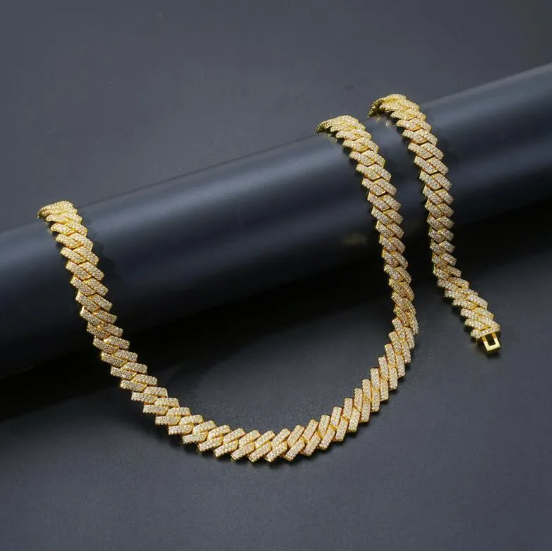 Nouveau collier Hip Hop 14 mm Prong Cuban Link Designer Chains Collier Fashion Hiphop Jewelry 3 Row Rinestones Iced Out Colliers FO278W