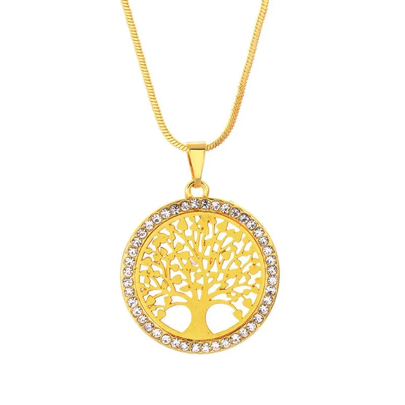 Nova moda árvore da vida colar de cristal redondo pequeno pingente colar rosa ouro prata cores elegantes feminino jóias presentes dropshi290f