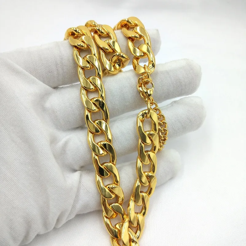 USENSET Collar de cadena de eslabones cubanos para perros o gatos, de acero inoxidable, chapado en oro de 18 quilates, 11mm, suministros para mascotas 2462