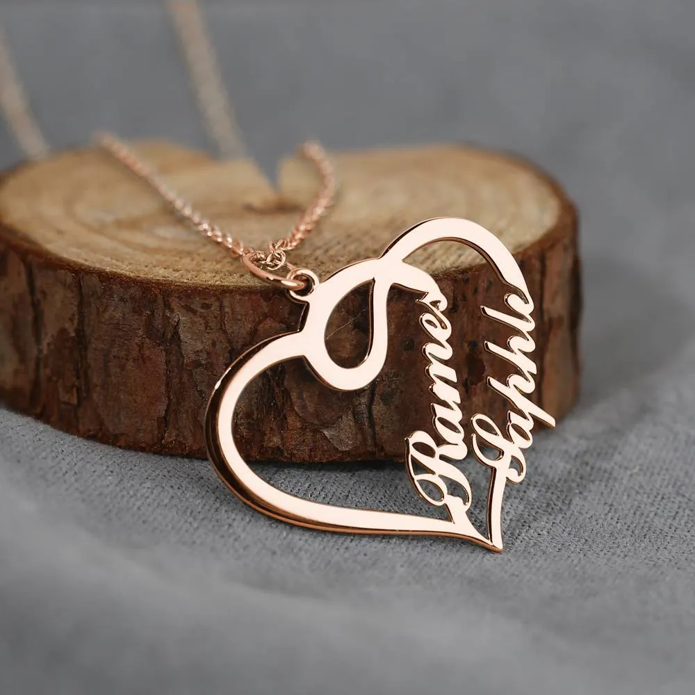 Custom 2 Names Heart Pendant Necklace Personalized with Alphabet Script Style Any Nameplate for Women Family Jewelry Birthday Gift277J