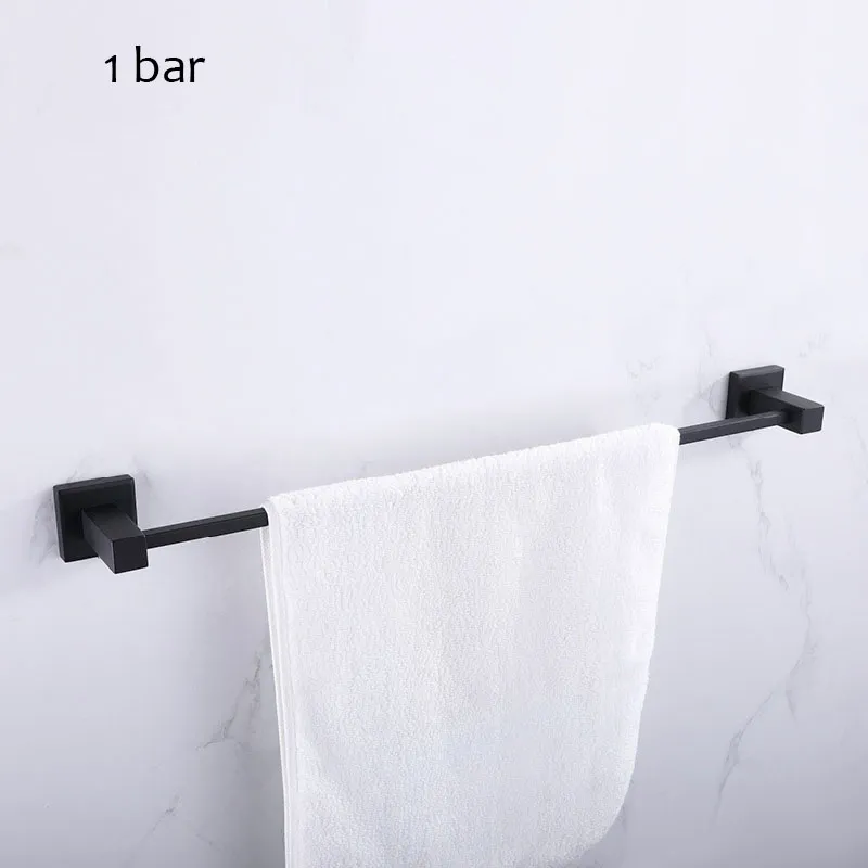Accessoires de salle de bains, porte-serviettes carré noir mat en acier inoxydable, barre de porte-serviettes murale 1 barre 2 bar273h
