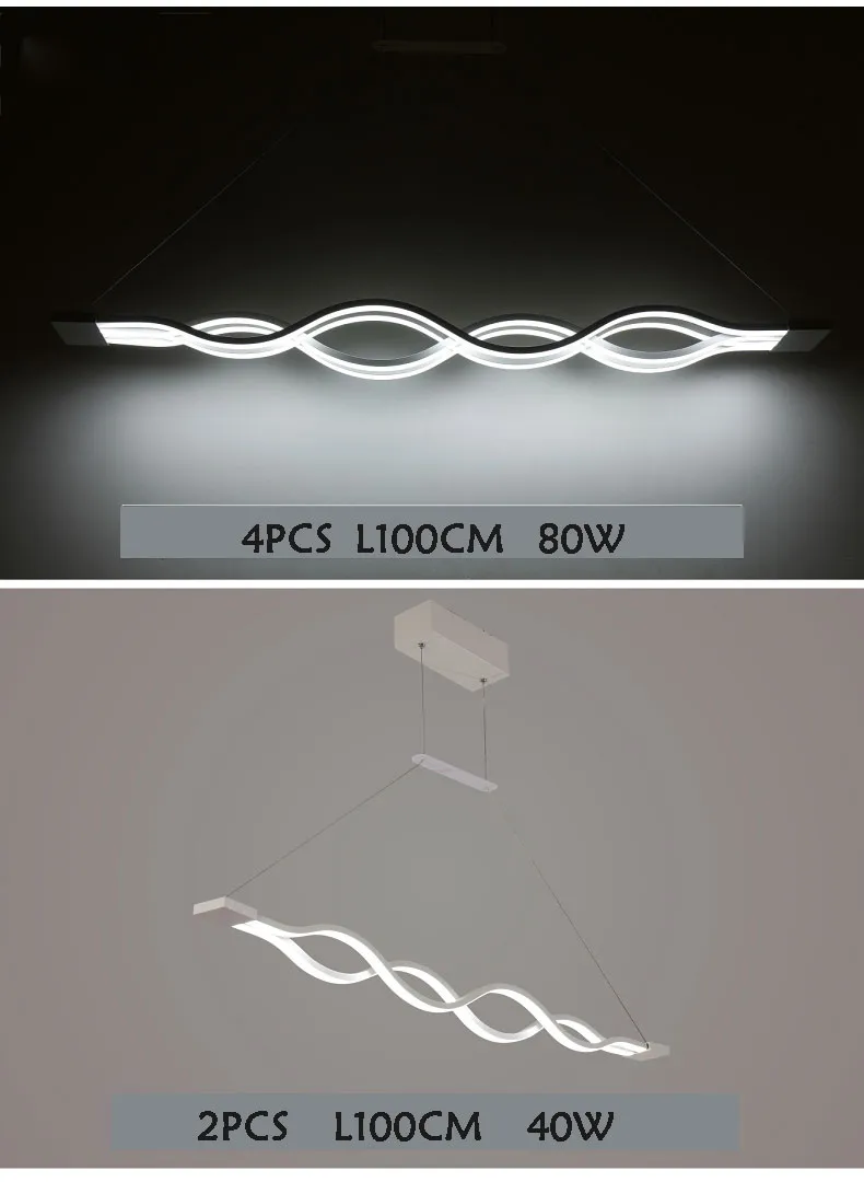 120 cm Białe czarne nowoczesne światła wisiorek do jadalni salon kuchnia przyciemniona Lampa Lampa Lamparas Wave Shape332L