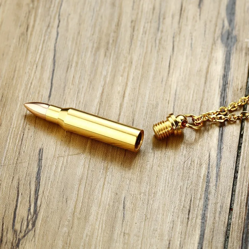 Stainless Steel Bullet Pendant Men Necklace In Gold Color Urn Ash Creation Jewelry PN-899230R