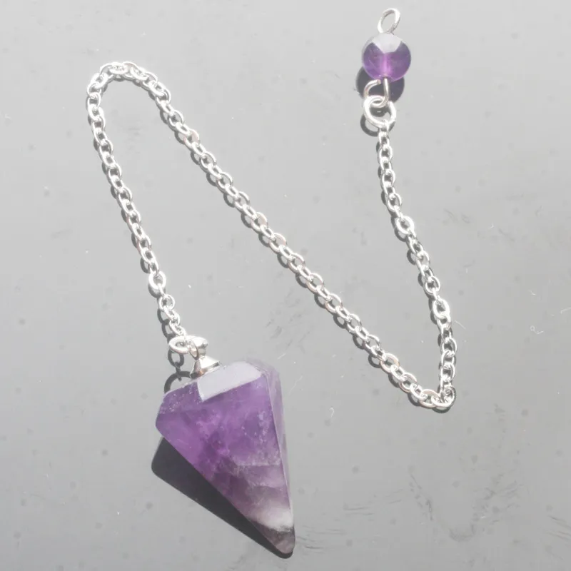 14 x 22 mm, kleine Größe, Amethyst, Lapis-Opal, klarer Kristallstein, Kegelkette, Wünschelruten-Heilung, Chakra, Sechseck-Pendel mit Kette, 1 Stück