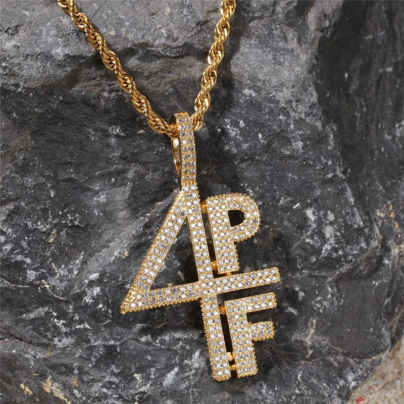 Lettre plaquée en or 18 carats et numéro 4pf pendentif micro-pavé cubic zircon bling bijoux hip hop dons 235c