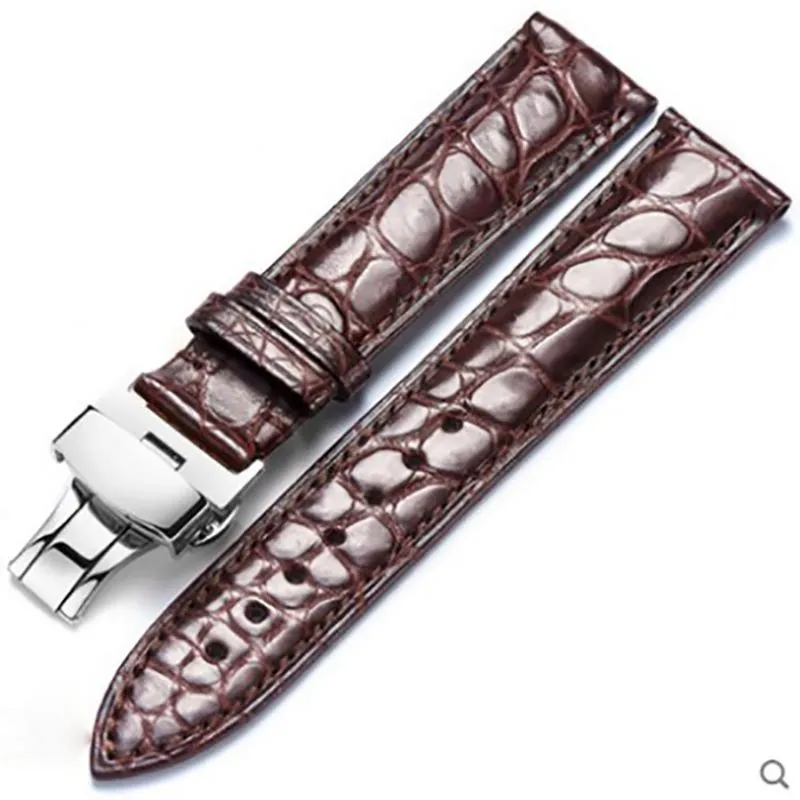LPWHH bracelet de montre en cuir de Crocodile véritable 18mm 19mm 20mm 21mm 22mm bracelet de montre café noir boucle papillon bracelet de montre 186M