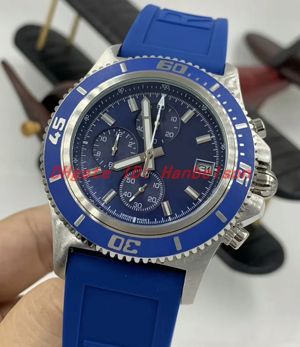 1884 Mens Watches Montre de luxe VK Quartz movement stainless steel Blue dial Rubber strap relojes lujo para hombre Chronograph305w