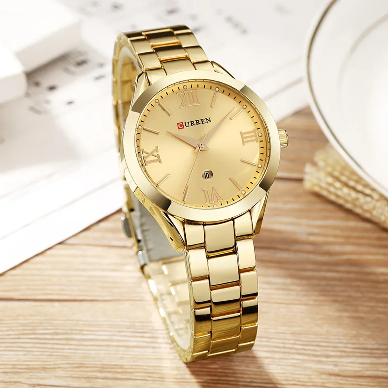 CURREN Montre en or femmes montres dames 9007 acier femmes Bracelet montres Femme horloge Relogio Feminino Montre Femme261K