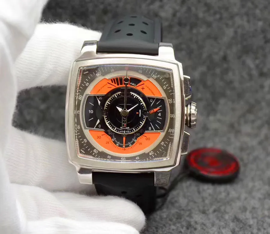 Luxe herenhorloges Horloges 44 mm roestvrijstalen wijzerplaat rubberen band chronograaf zakenleven waterdicht quartz horloge-Silv234u