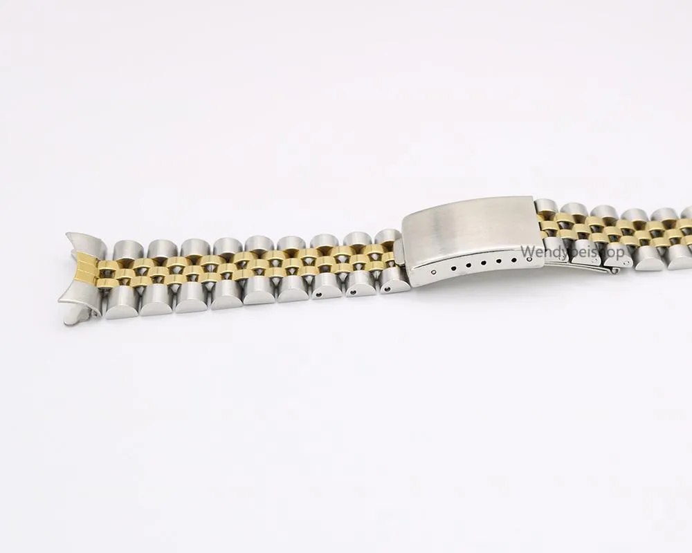 19 mm 20 mm nieuwe 316L roestvrij staal goud tweekleurige horlogeband riem oude stijl jubileumarmband gebogen uiteinde inzetsluiting Buckle273i