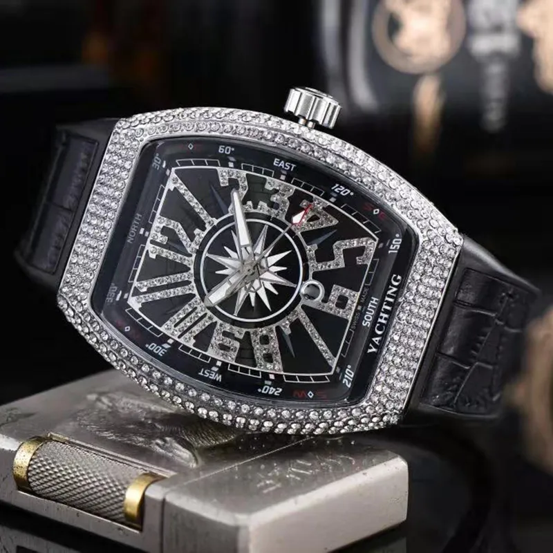 الساعات الفاخرة للرجال مصمم الكوارتز مشاهدة الطليعة جميع الماس جودة عالية الساعات حزام جلدي مثلجة الساعات مونتر DE291R