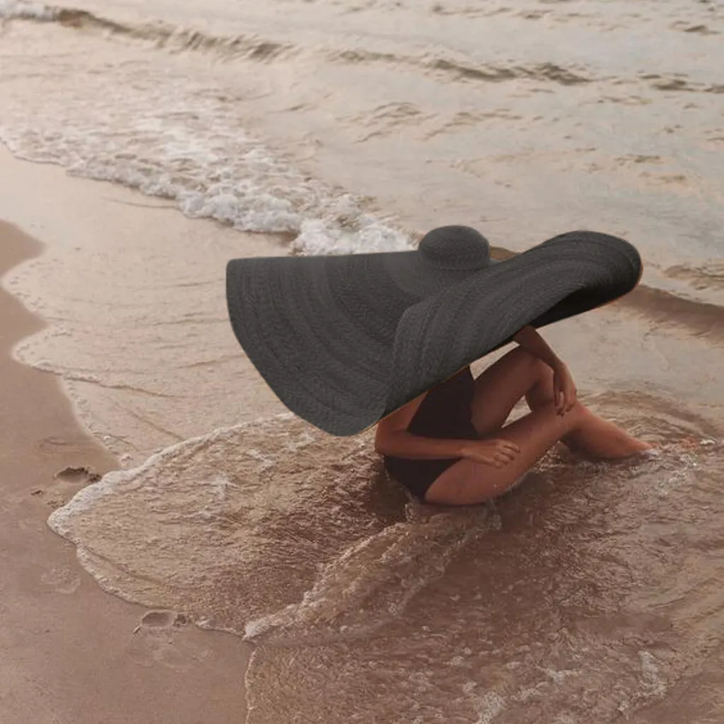 Kobieta moda duża słoneczna plaża przeciwsłoneczna Protection Sedbraw Słomowa Cap Cover Zakresifable Sunshade Beach Straw Hat348z